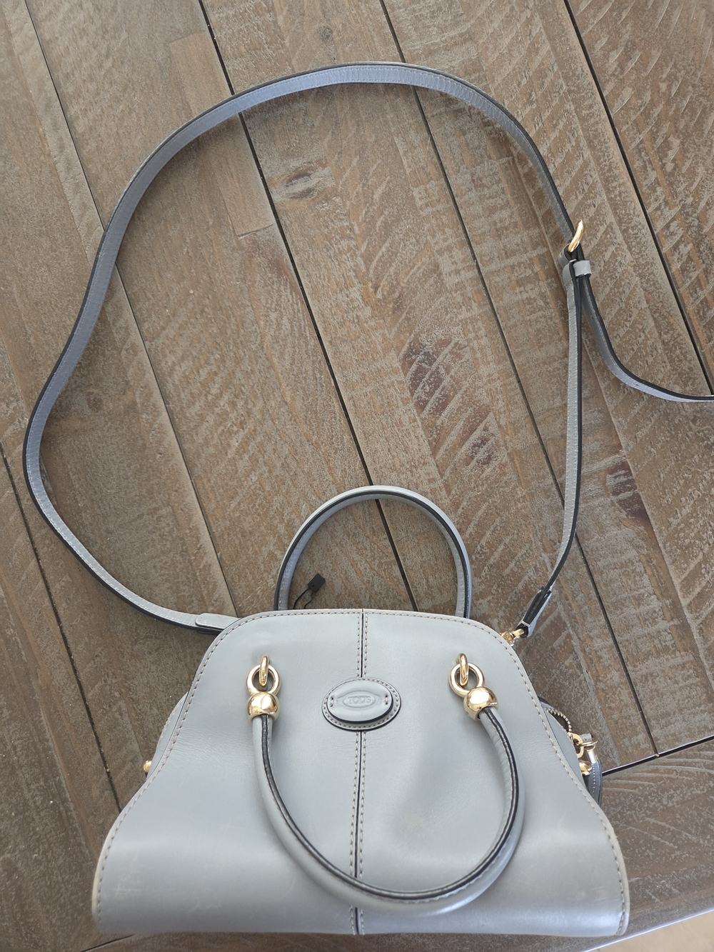 Authentic Tod’s Sella Mini Bowler Crossbody Bag – Dove Gray Leather Like New